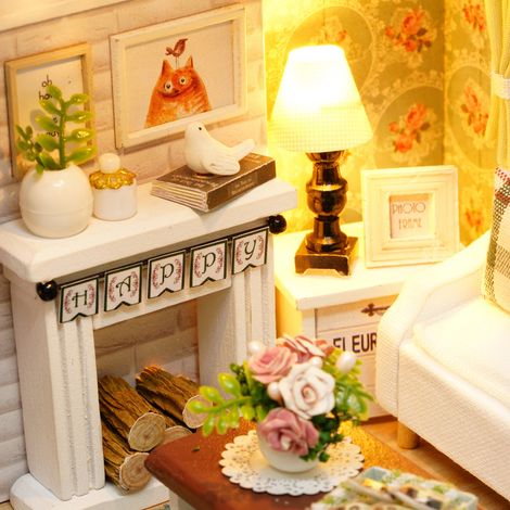 Kit de maison de poupée en bois à monter soi-même, décoration miniature, modèle de maison de poupée, maison de poupée de simulation à installer soi-même (1/2)