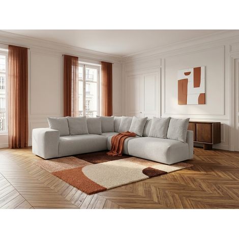 BOBOCHIC - Canapé d'angle fixe modulable VOLTAIRE avec 2 chauffeuses 2 places, 1 angle et 1 chauffeuse 1 place tissu chiné Angle gauche Gris clair (1/5)