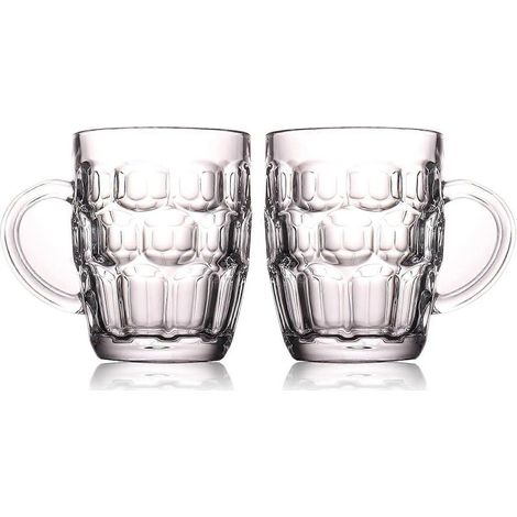 Online Store - Lot de 2 chopes à bière de 50 cl (1 pinte) à anses en verre épais, style pub britannique, avec anse. (1/5)
