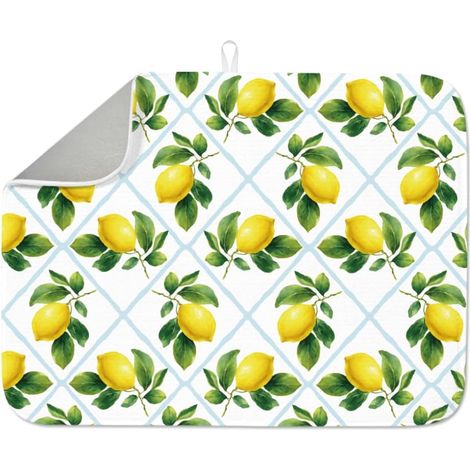 Tapis de séchage à vaisselle en feuille de citron pour comptoir de cuisine 45,7 x 61 cm - Grand tapis moderne résistant à la chaleur pour robinet de table, évier, bar à café, réfrigérateur (1/5)