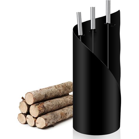 Randaco Set 4 pezzi per la pulizia del camino in acciaio inox con gancio, paletta per la cenere, spazzola per camino e supporto da 50 cm.