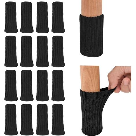 16 Pièces de chaussettes de chaise tricotées Protection des pieds de chaise Chaussettes de meubles avec coussinets doux Antidérapantes Pour table, protection du sol Évitez les rayures (1/5)