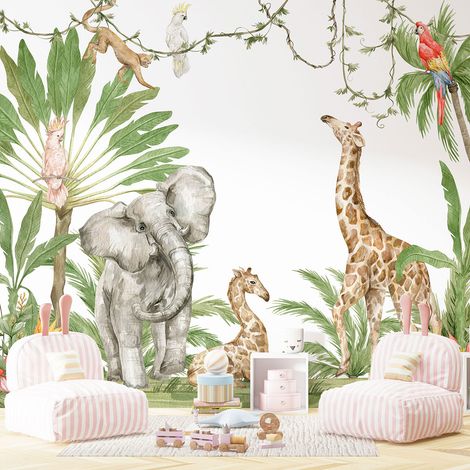 Papier peint panoramique Enfants - Animaux de la Jungle - 130 cm x 95 cm (1/4)