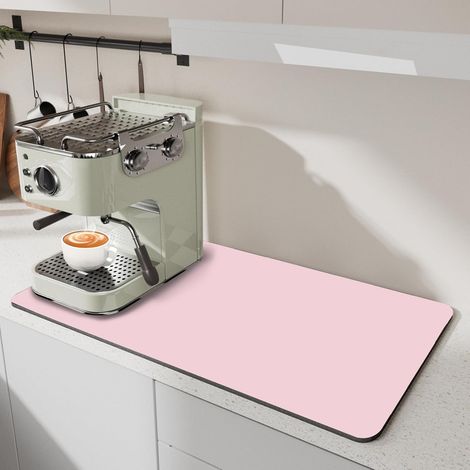 Dish Draining Mat, Coffee Bar Mat 40 x 60 cm for Worktops, Coffee Station Mat with Non-Slip Rubber Back, Absorbent Dish Drainer Mat, Pink (1/5)