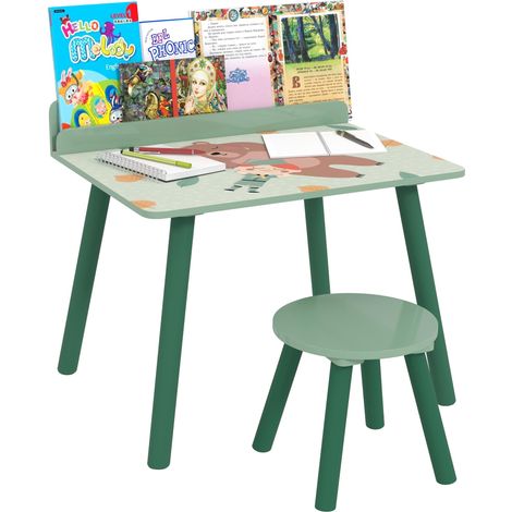 Table enfant avec chaise et étagère, bureau pour enfants de 3 ans et plus, pour salle de jeux, vert (1/5)