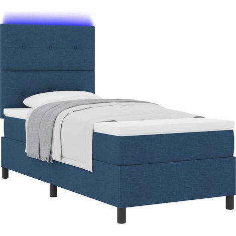 Lit simple，Lit à ressorts avec matelas avec LED Bleu 80 x 200 cm tissu