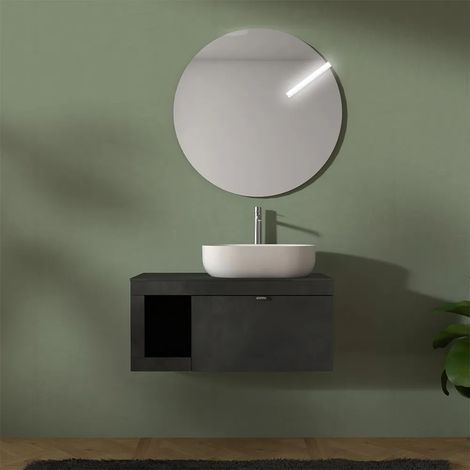 Mobile bagno portalavabo sospeso 80 cm grigio lava con specchio Maya (1/5)