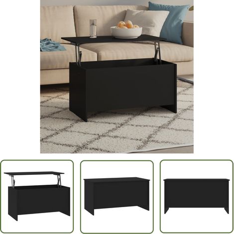 The Living Store Table basse noir 102x55,5x52,5 cm bois d'ingénierie - Table Basse - Meuble Salon - Table D'appoint - Table Relevé - Table Noire (1/5)