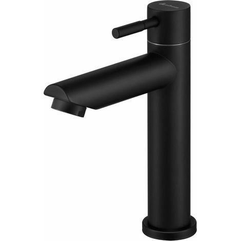 Tigrezy – Robinet simple de lavabo noir mat – Levier unique galbé – Hauteur 179 mm – Aérateur haute qualité pour réduction éclaboussures (1/5)