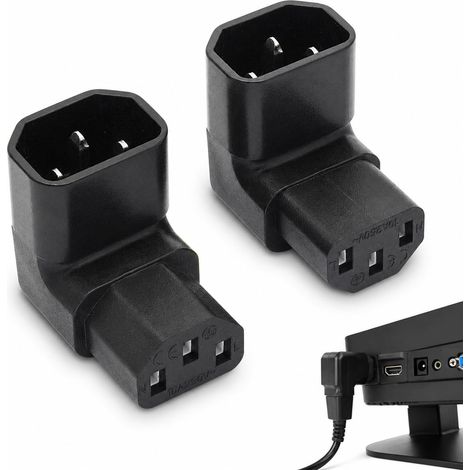 2 Pcs Adaptateurs IEC C14 Mâle vers C13 Femelle 90° Coudé Bas, 250V 10A Adaptateur 3 Broches, Câble Alimentation Gain de Place en PVC Résistant pour PC, PDU, UPS, Imprimante et Appareils Domestiques (1/5)