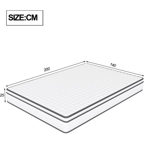 Matelas à Ressorts ensachés 140x200 cm, Hauteur 25 cm, Matelas à Ressorts ensachés 9 Zones, Confortable et Respirant - Blanc