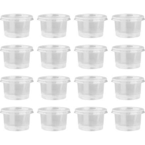 100 durchsichtige Einwegbecher aus Kunststoff mit Deckel zur Aufbewahrung von Soßen und Chutneys, tragbare Becher (30 ml)