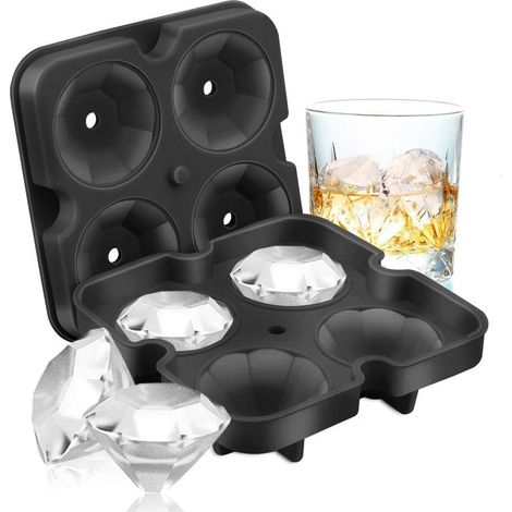 Eiswürfelform aus Silikon – 3D-Diamantform – 4 Fächer – Geeignet für Kühlschrank, Gefrierschrank, Backofen, Mikrowelle und Spülmaschine – 1 Stück (1/5)