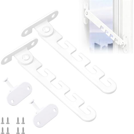 Entrebailleur de Fenêtre - Lot de 2 - Acier Émaillé Blanc - Réglage 5 Positions Anti-chute - Maison et Appartement - Sans Perçage (1/5)