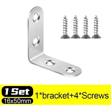 (1 jeu - 16 x 50 mm) Équerres d'angle en L en acier inoxydable, fixations à angle droit (90°) pour meubles en bois, cadres de lit et armoires (1/5)