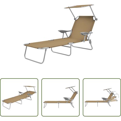 Sonnenliege -  Sonnenliege Klappbar mit Sonnenschutz Stahl Taupe