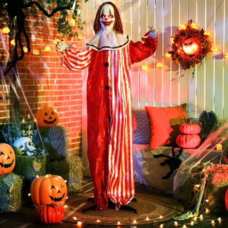 Clown décoratif d'Halloween 165 cm avec LED clignotantes, effet sonore et animation corporelle - décoration effrayante pour maison, jardin ou fête, idéale ambiance terrifiante. (1/5)