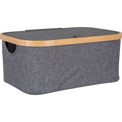 ANDREW - Bac de Rangement en Tissu Gris et Bambou avec Couvercle Petit Modèle (1/5)