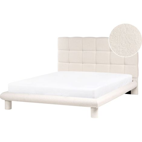 Lit Scandinave en Bouclé 140 x 200 cm Tête de Lit Rembourré Blanc Cassé Cressat (1/5)
