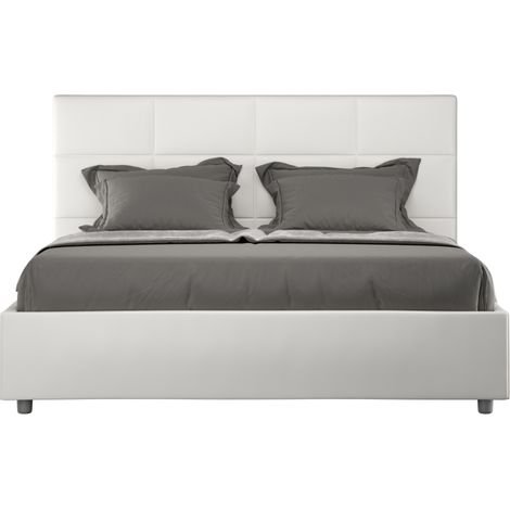 Letto matrimoniale contenitore imbottito 160x190 similpelle bianco Mika (1/5)
