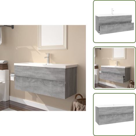 The Living Store Mobile Bagno e Lavabo Integrato Grigio Sonoma Legno Multistrato - Lavabo integrato