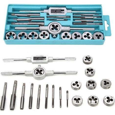 Juego de 20 machos y terrajas métricas M3-M12, machos y terrajas, extractores de roscas de acero, herramientas de roscado, llaves para tornillos con estuche de almacenamiento. (1/5)