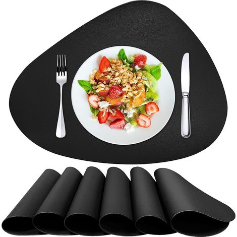 Ensemble de 6 sets de table noirs en similicuir, faciles à nettoyer et lavables, résistants à la chaleur, pour tables rondes, usage intérieur et extérieur. (1/5)