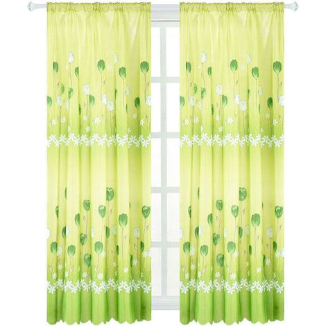 1 Rideau en Tulle Brodé Voile Transparent Vert - Écharpe pour Fenêtre - 100x200cm