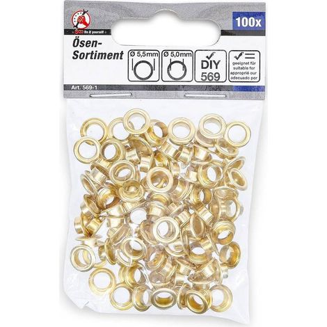 Assortiment d'Oeillets 5,0 x 5,5 mm - 100 pcs - Résistants et Pratiques pour Fixations, Acier, Pro - D-Work (1/5)