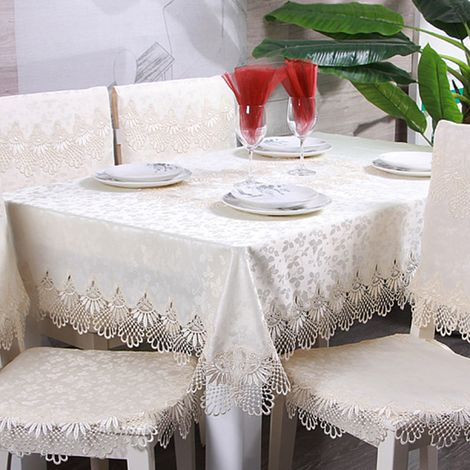 1 nappe carrée dentelle broderie florale, beige, 150 x 150 cm, style vintage, pour table à manger (1/5)