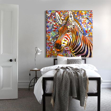URBAN ZEBRA - Tableau imprimé sur Canvas et monté sur châssis en bois - Dimension : 100x100 cm (1/5)