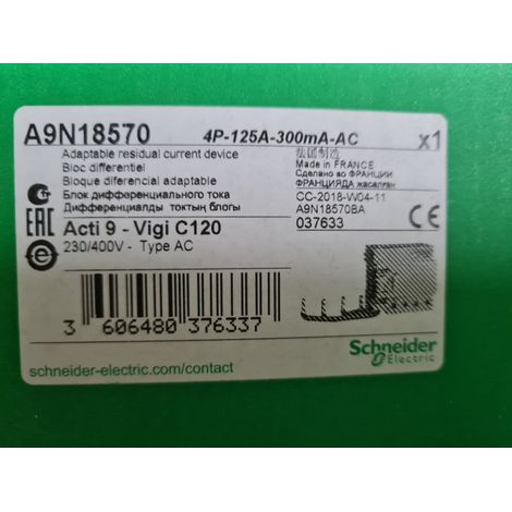 VIGI C120 4P 125A 300mA-AC SCHNEIDER A9N18570 BLOC DIFFERENTIEL Type AC