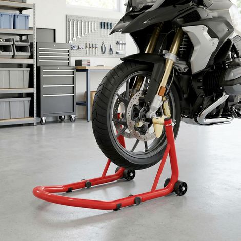 Béquille avant pour moto, supporte jusqu'à 544 kg, en acier, rouge. (1/5)