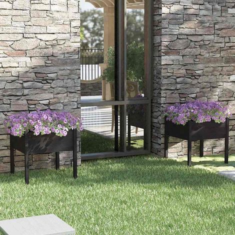 vidaXL Garden Planters 2 pcs Black 70x70x70 cm Solid Wood Pine (1/5)