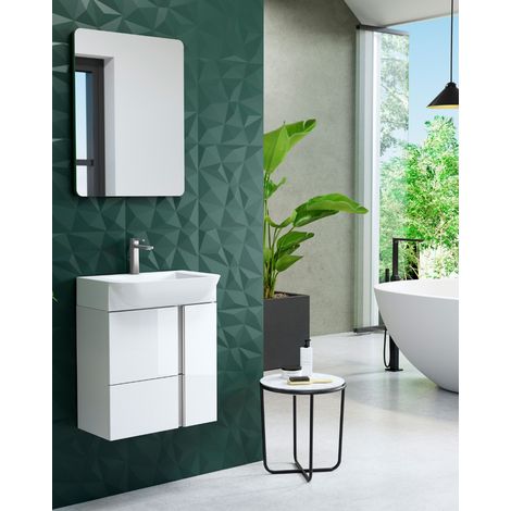 Versa 55 Mueble de Baño Suspendido a Pared Fondo Reducido | 1 cajón 2 Puertas con Lavabo Cerámico | 55cm (1/5)
