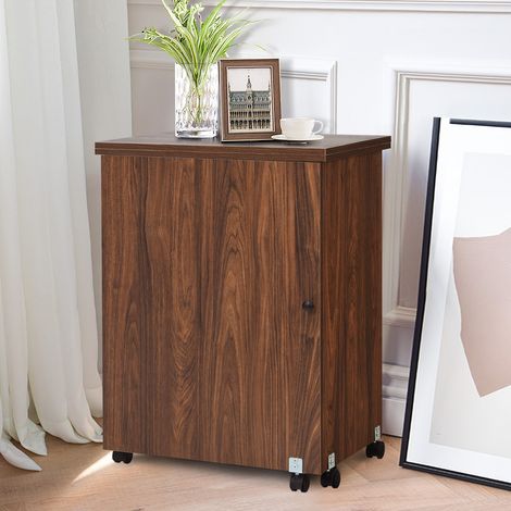 Table de Couture Pliante à Roulettes Meuble pour Machine à Coudre avec 3 Etagères en MDF 118,5x40x79,5 cm Brun CW9750 DESIGN IN