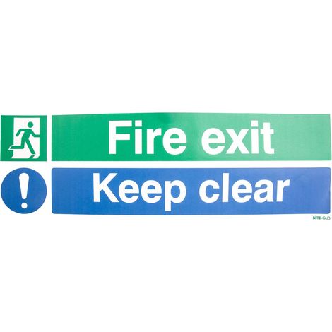 Etiquette de protection incendie Auto-Adhésif, Fire Exit Keep Clear, texte en Anglais, Vert/Blanc, Vinyle ( Prix pour 1 )