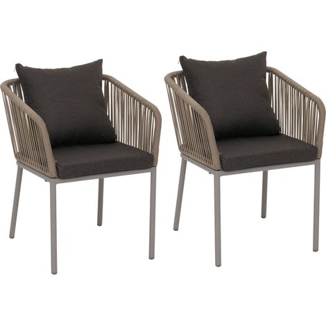 Set de 2 chaises de jardin HWC-N41, Outdoor accoudoir, résistant aux intempéries Aluminium Seilgeflecht Rope gris clai (1/5)