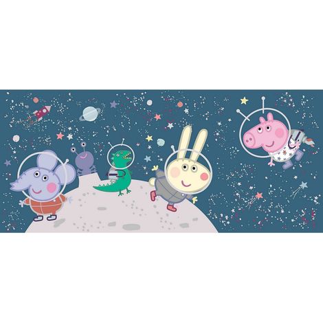 Poster géant horizontal Peppa pig avec sa famille dans l'espace 170 x 75 CM (1/3)