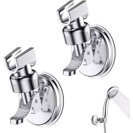 2 Pièces Support Douchette Ventouse, Support de Douche à Rotation 360 °, Support de pomme de douche réglable amovible, Convient pour la salle de bain de l'hôtel, pas besoin de percer (Argent) (1/5)
