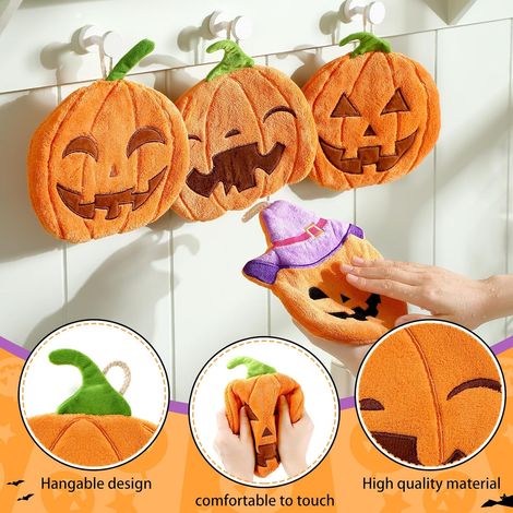 Lot de 4 torchons citrouille pour Halloween, idéal pour la cuisine, absorbants et doux. Décoration amusante et luxueuse pour la salle de bain. Parfaits pour sécher, nettoyer, cuisiner, les fêtes et co (1/5)