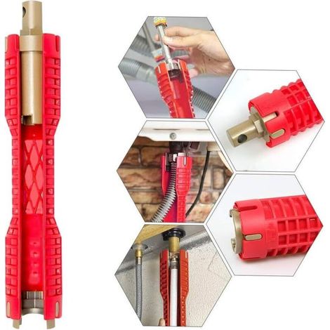 Clé à pipe multi-usages – Outil de réparation pour robinets et éviers – Aluminium haute résistance – Compatible écrous 2 à 6