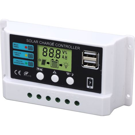 Contrôleur solaire industriel avec puce, écran LCD, protection contre les surcharges, régulateur solaire 12 V/24 V à adaptation automatique, blanc, 30 A (1/5)