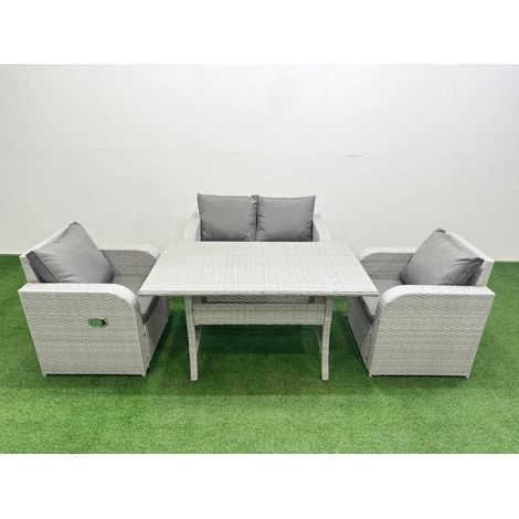 Fimous Light Grey PE Wicker Rattan Garden Furniture Set Sofa Set Reclining Chair Rectangular Dining Table 4 Seater (1/4)