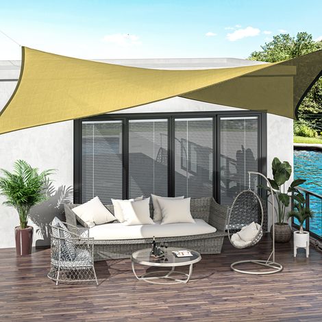 Store banne rectangulaire 6 x 4 m avec protection UV, anneaux et cordes en acier inoxydable pour terrasse et jardin, couleur beige (1/5)