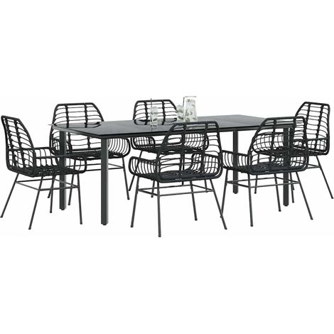 Ensemble à manger de jardin 7 pcs-Salon de jardin noir poly rotin verre 793652 (1/5)