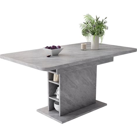 Mesa de Comedor Extensible con Almacenaje, Mesa Rectangular Multifuncional de Tablero de Partículas, Gris (1/5)