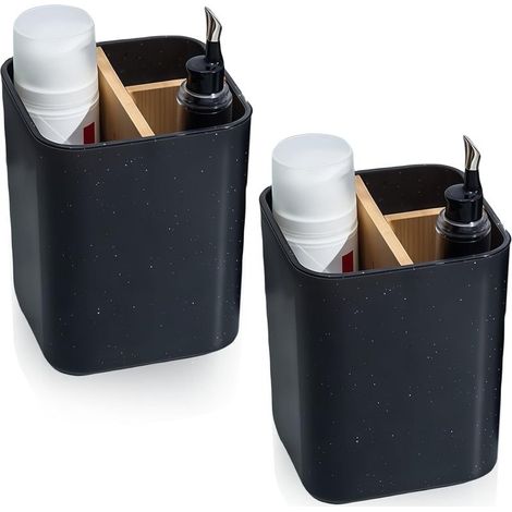 Juego de 2 portacepillos de dientes de plástico: portacepillos, 2 compartimentos para cepillos + 1 bandeja de almacenamiento, organizador de cepillos con separadores de bambú. (1/4)