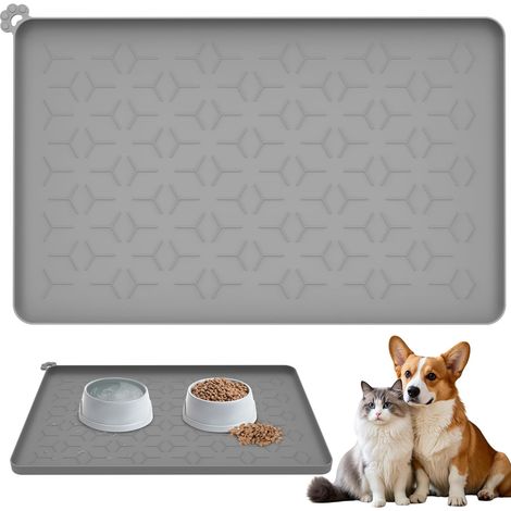 Tapis gamelle chat/chien 48x30 cm, silicone alimentaire, antidérapant, imperméable