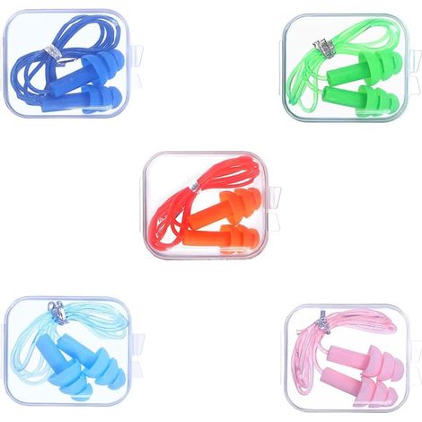 Lot de 5 paires de bouchons d'oreilles réutilisables en silicone, bouchons d'oreilles anti-ronflement pour dormir, bouchons d'oreilles confortables en matériau hypoallergénique pour le travail, les ét